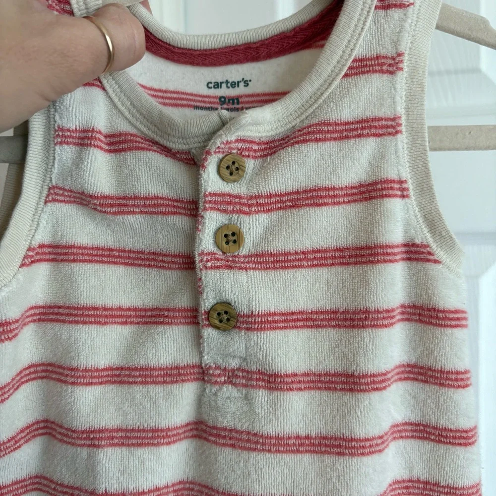 Carter’s Striped White and Red Terry Romper One Piece
